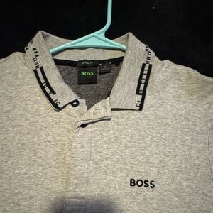 Boss Light Gray Polo with Patterned Collar
